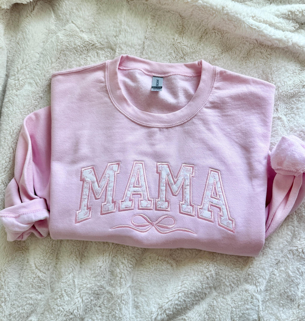 Mama appliqué bow Embroidered Sweatshirt gildan 18000