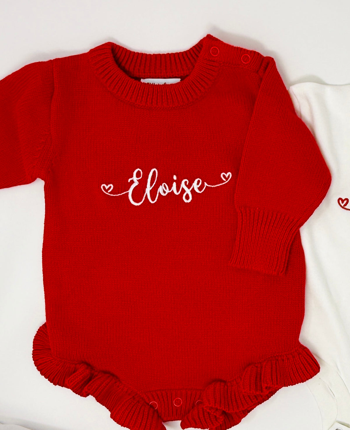 Embroidered Red Knit Baby One Piece Body Suit