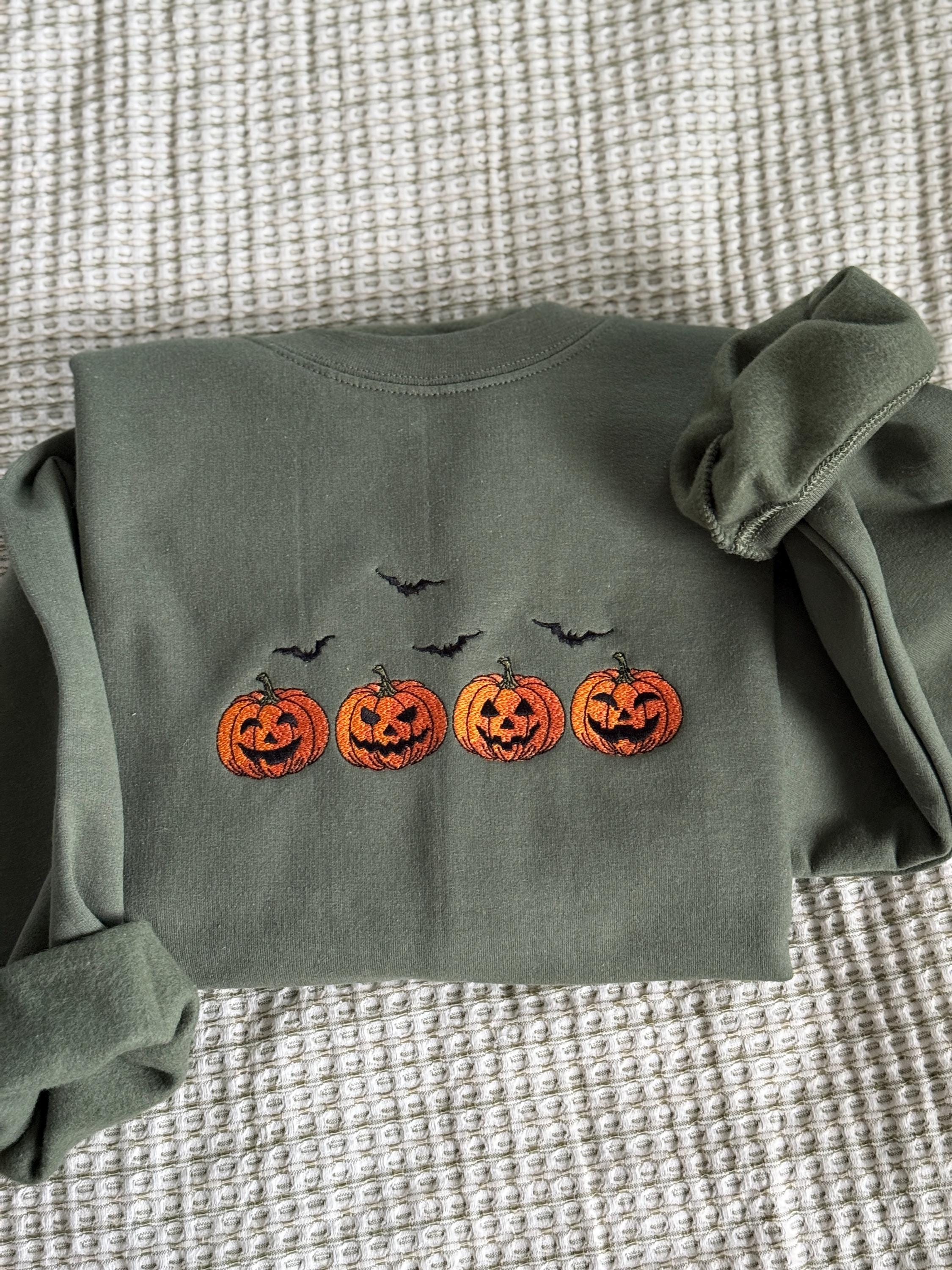 Pumpkin jack-o’-lantern Embroidered Sweatshirt gildan 18000 - fall sweatshirt - pumpkin